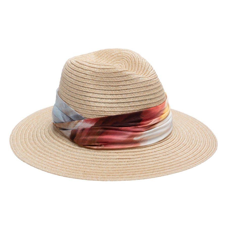 Clearance Courtney In Natural W/Multicolor Ruched Band Fedora