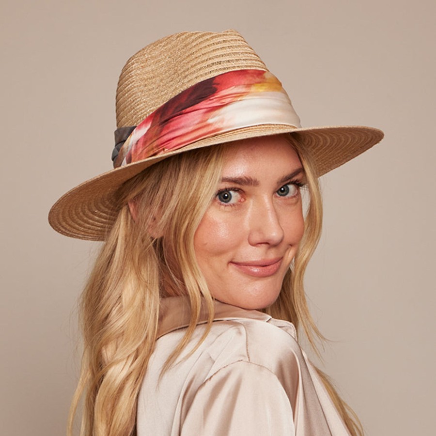 Clearance Courtney In Natural W/Multicolor Ruched Band Fedora