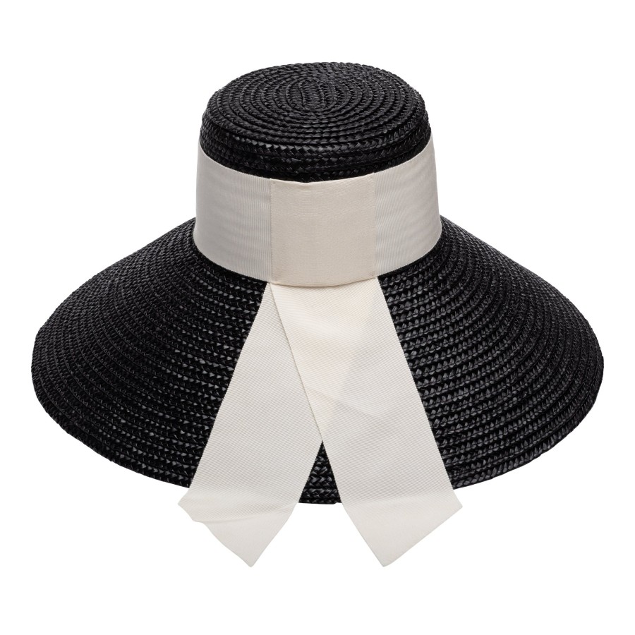 Online Mirabel In Black W/Ivory Grosgrain Tail Sunhat