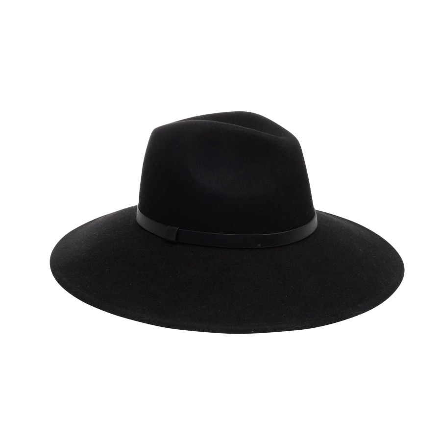 Wholesale Emmanuelle In Black W/Vegan Leather Fedora