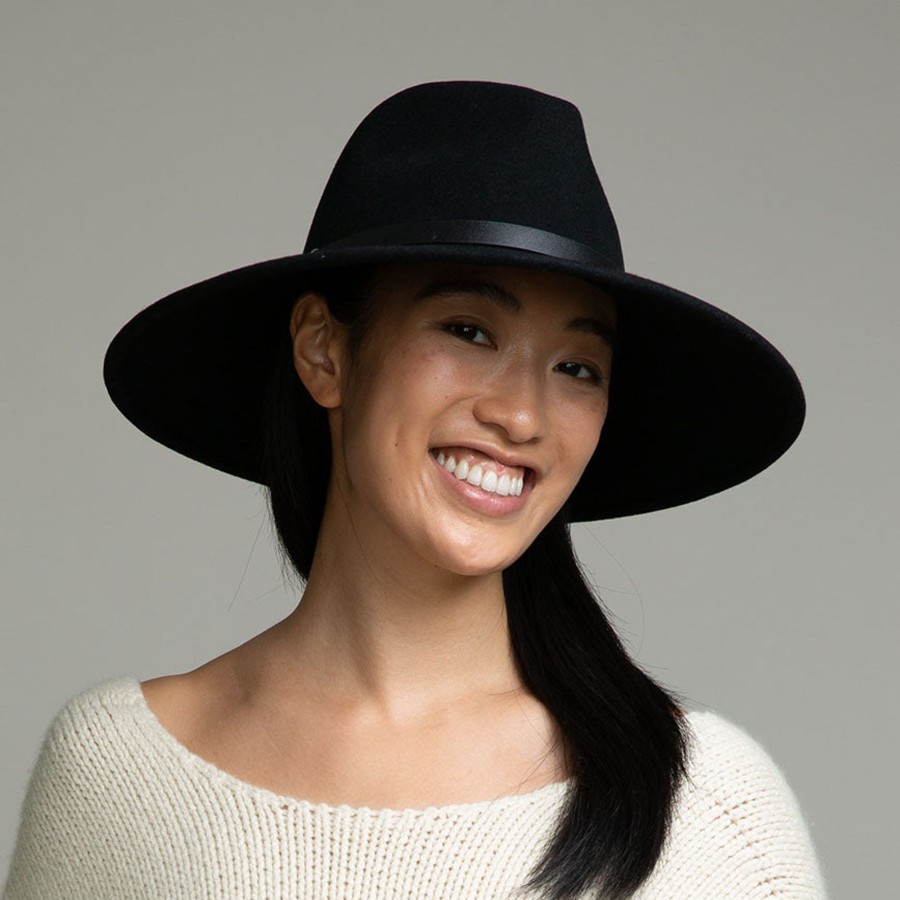 Wholesale Emmanuelle In Black W/Vegan Leather Fedora