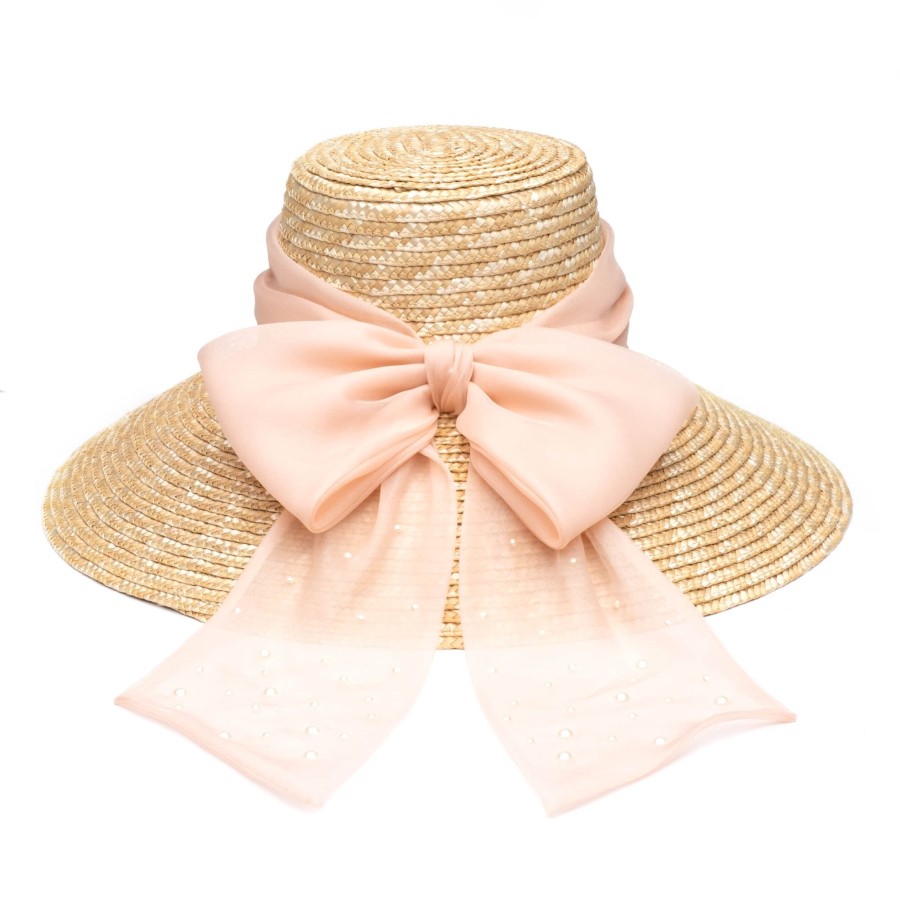 Online Mirabel In Natural W/Blush Pink Bow & Pearls Sunhat