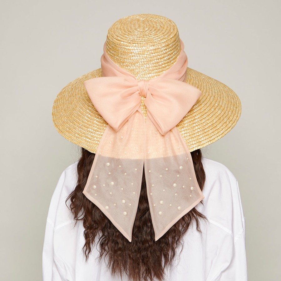 Online Mirabel In Natural W/Blush Pink Bow & Pearls Sunhat