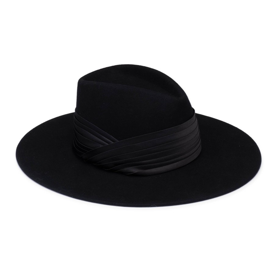 New Harlowe In Black W/Satin Pleated Band Fedora