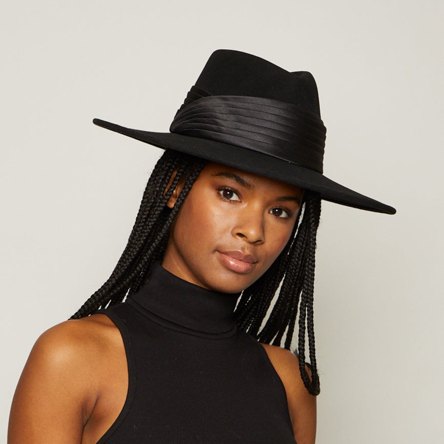 New Harlowe In Black W/Satin Pleated Band Fedora