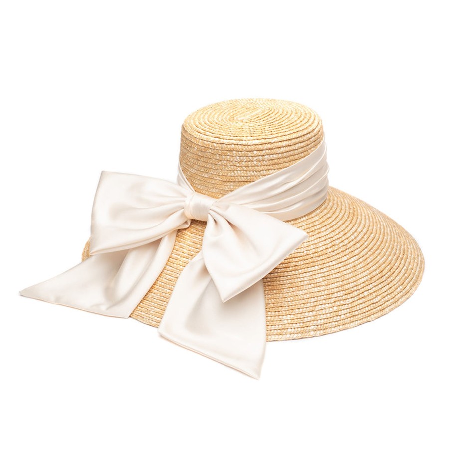 New Mirabel In Natural W/Cream Satin Bow Sunhat