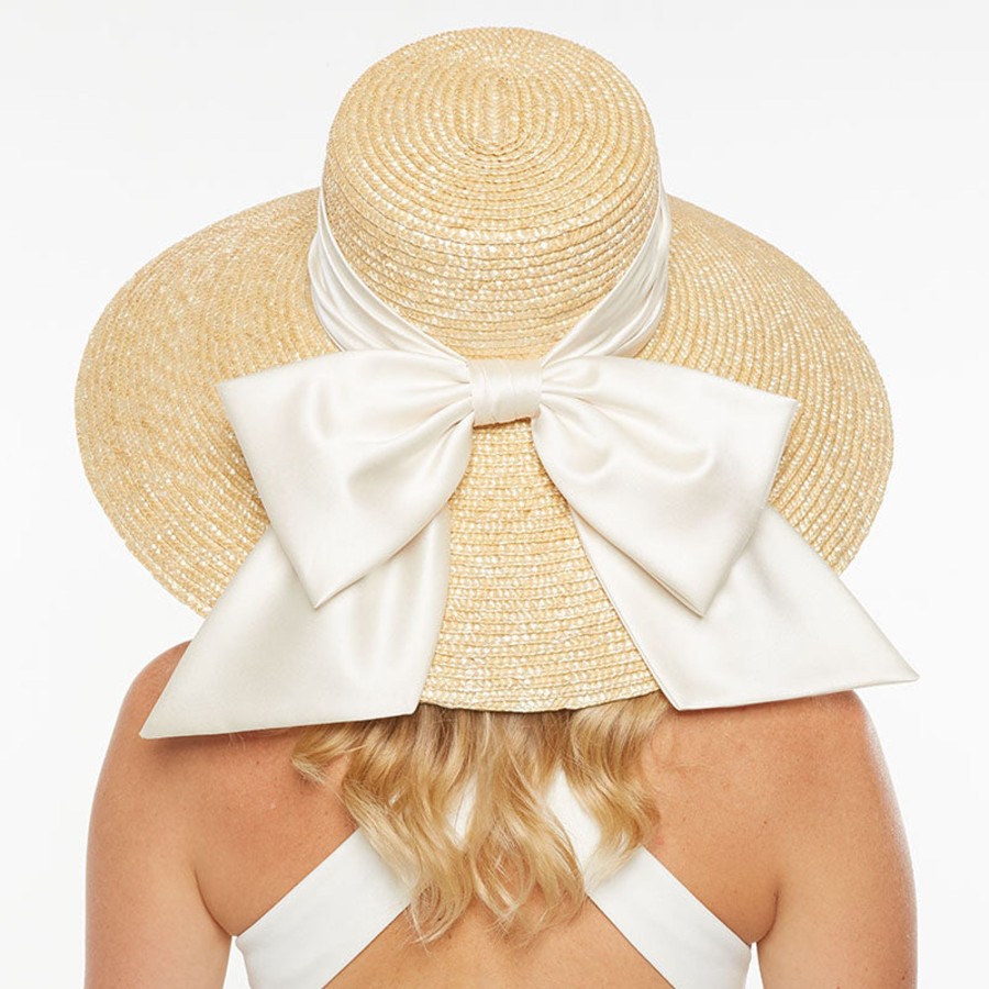 New Mirabel In Natural W/Cream Satin Bow Sunhat