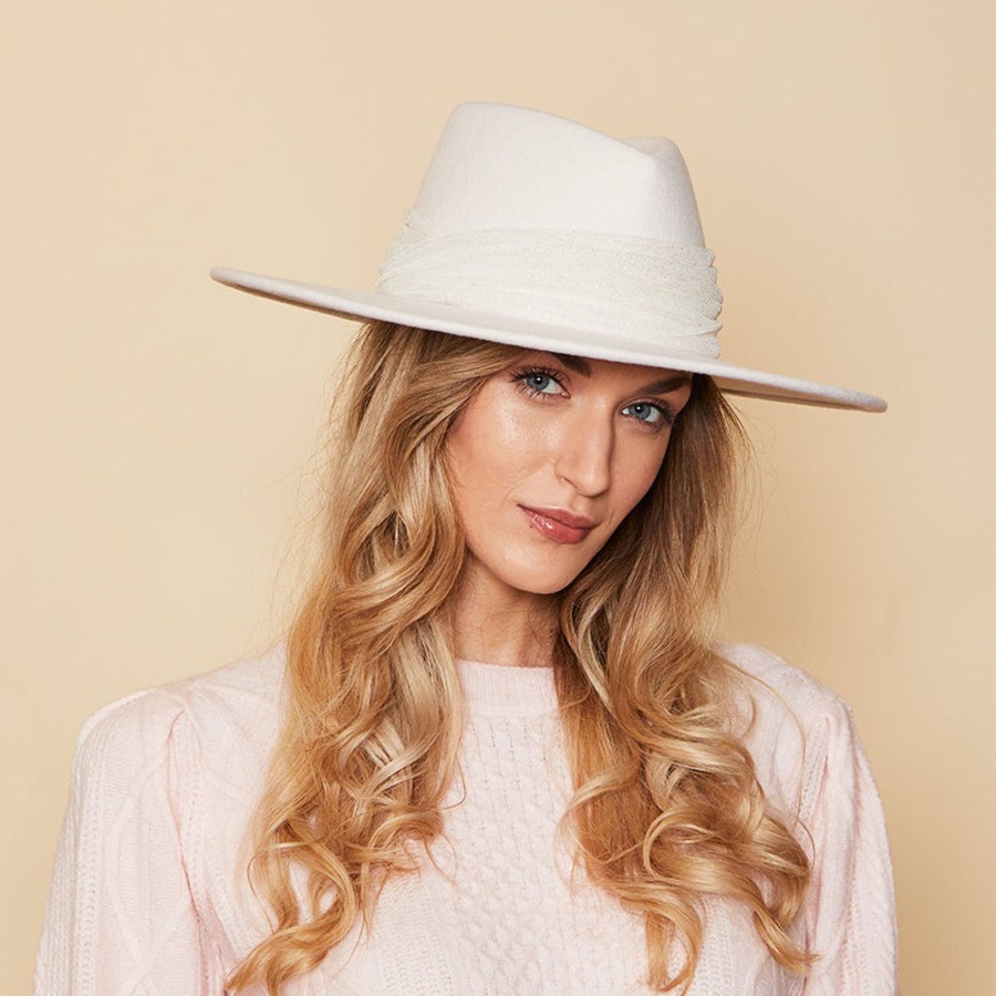 New Harlowe In Winter White W/Ruched Band Fedora