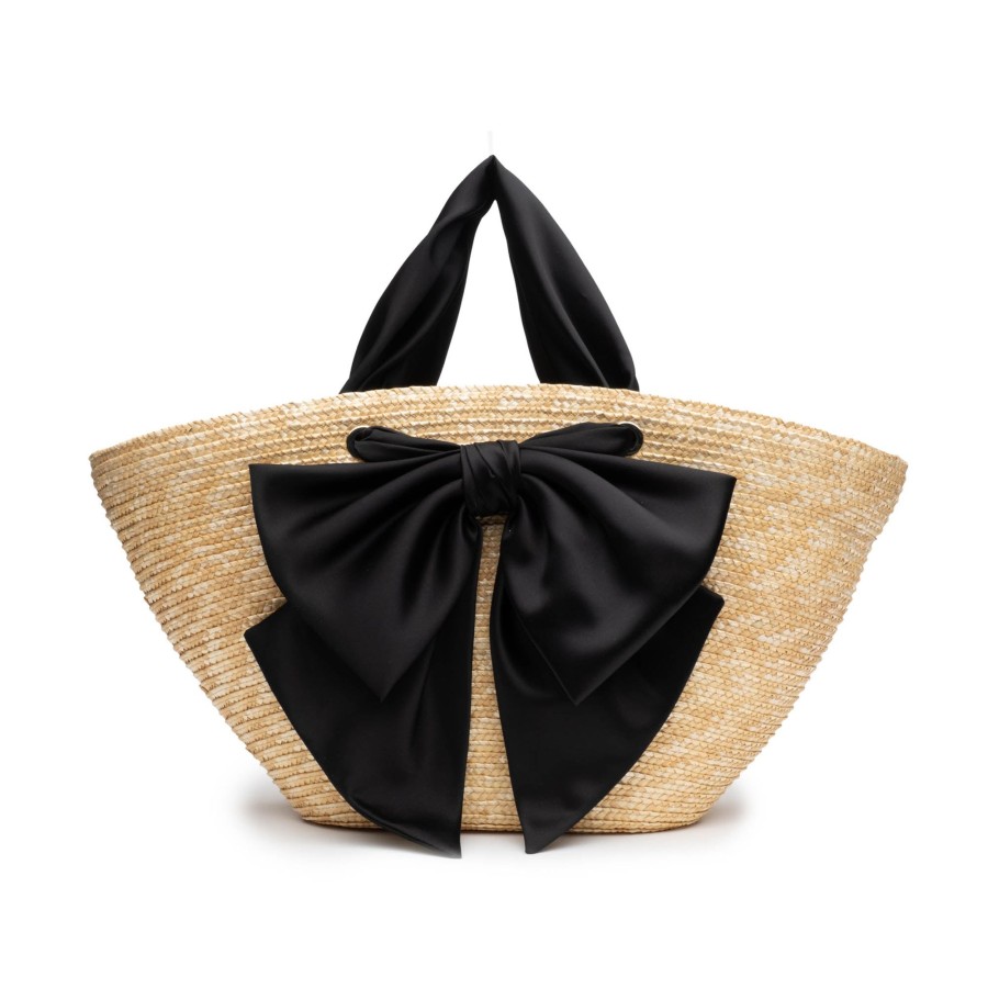 New Carlotta Straw Tote W/Black Satin Bow Bags