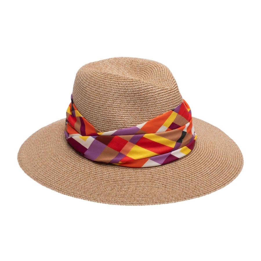 New Courtney In Sand W/Geo-Print Band Fedora