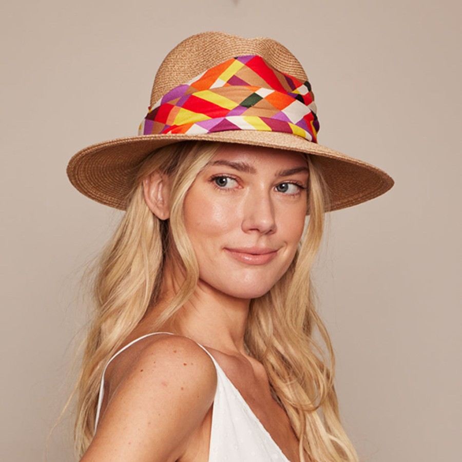 New Courtney In Sand W/Geo-Print Band Fedora